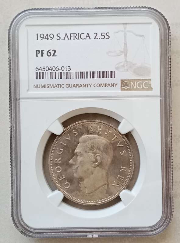 Scarce 1949 union proof silver 2 1/2 Shillings NGC PF62 (Mintage 800).
