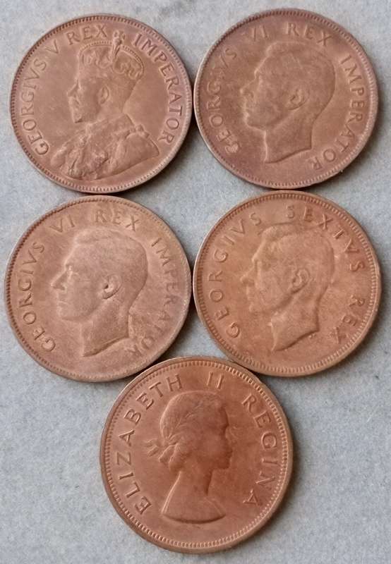 Lot of x5 union pennies (Details coins)