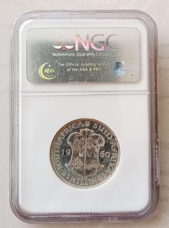 Scarce 1950 union proof silver 2 Shillings NGC PF66 (mintage: 500)