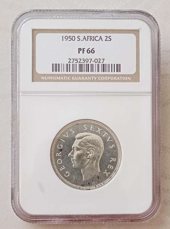 Scarce 1950 union proof silver 2 Shillings NGC PF66 (mintage: 500)