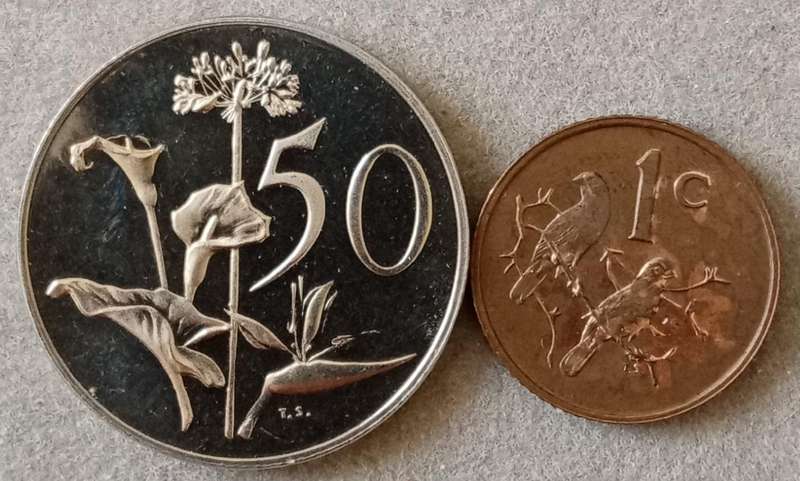 1968 Afrikaans proof 50c and English 1c
