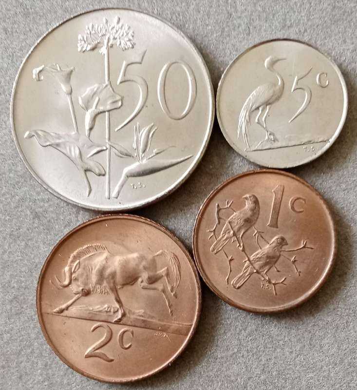 1968 Afrikaans uncirculated 50c/5c/2c/1c