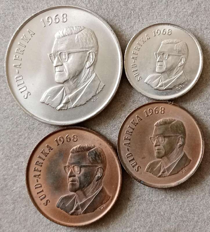 1968 Afrikaans uncirculated 50c/5c/2c/1c