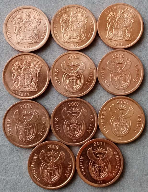 Lot of 11 lustrous 5c coins (1993-2011)