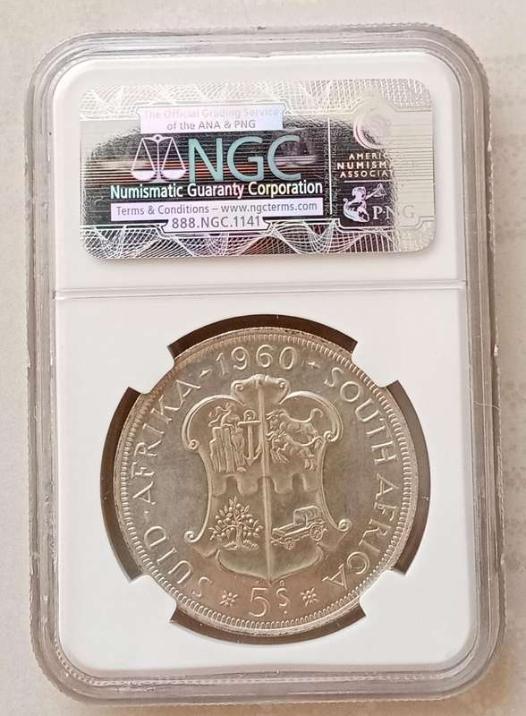 1960 Union proof silver 5 Shillings NGC PF65.