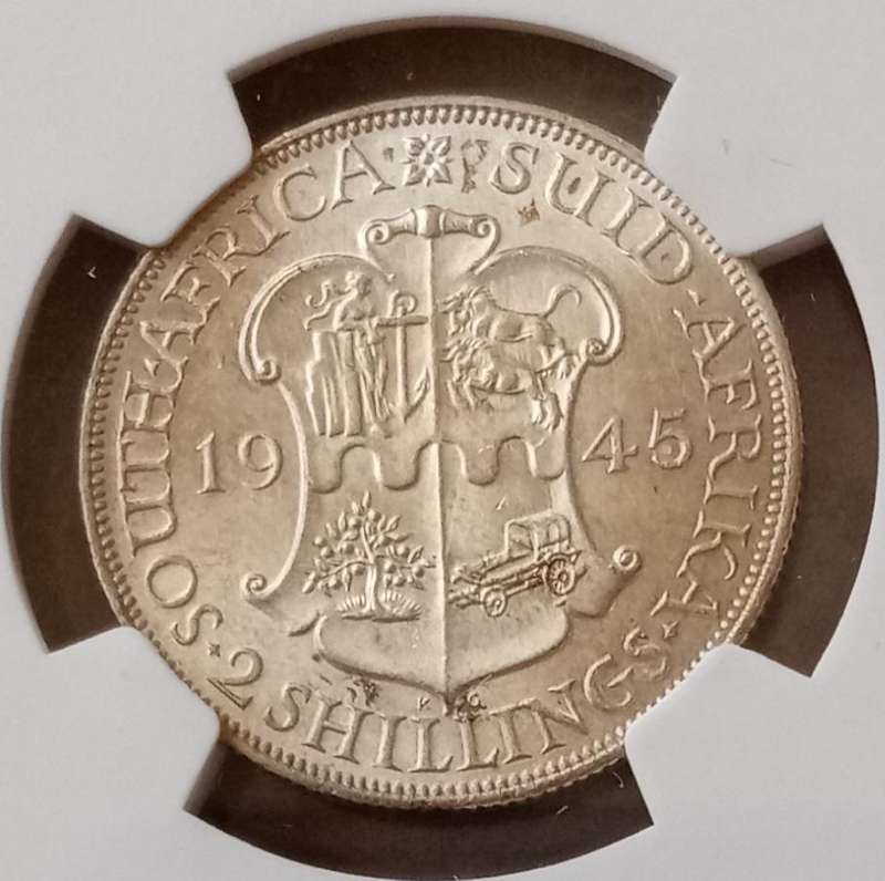 Higher grade 1945 Union silver 2 Shillings NGC AU58