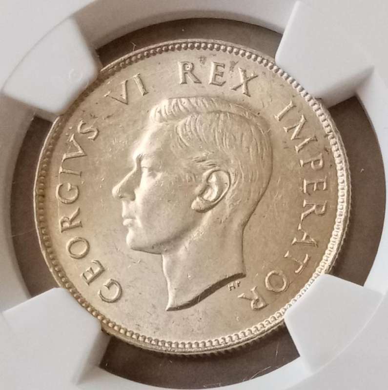 Higher grade 1945 Union silver 2 Shillings NGC AU58