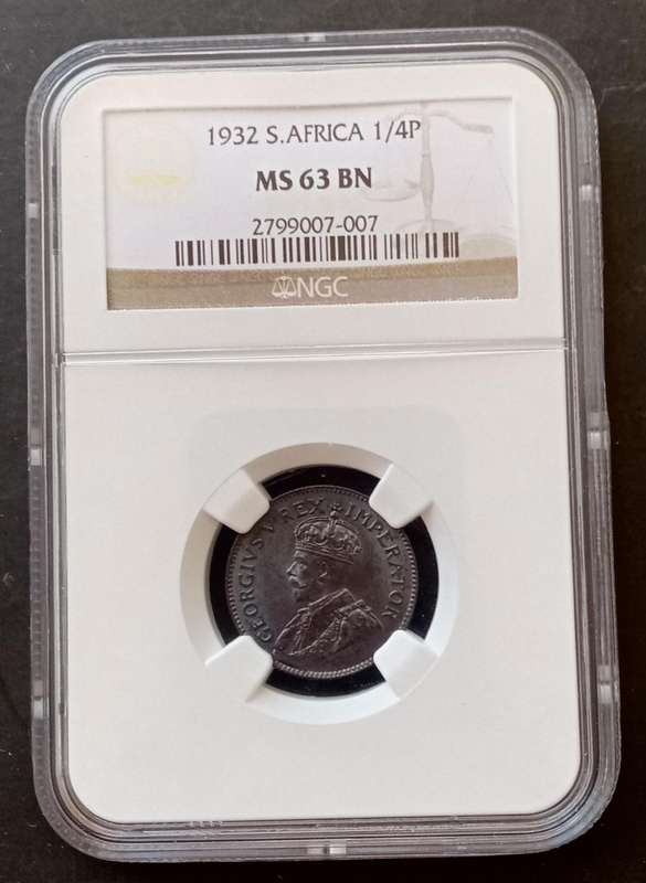 1932 Union 1/4 penny NGC MS63 BN