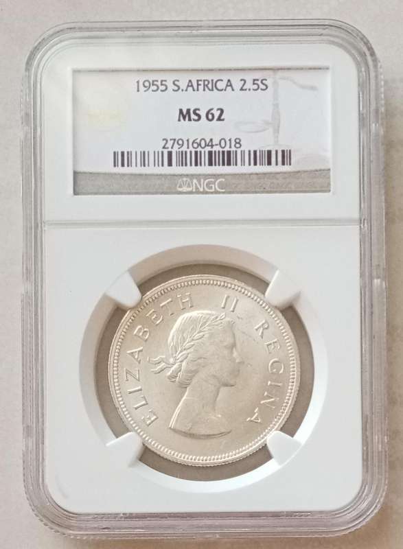 1955 Union silver 2 1/2 Shillings NGC MS62