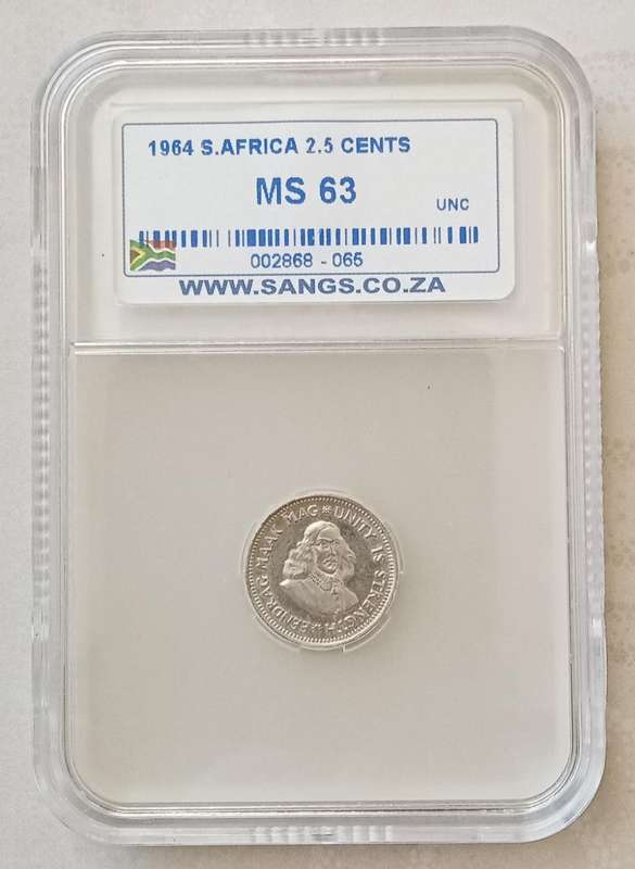 Scarcer 1964 silver 2 1/2c SANGS MS63 (low mintage).