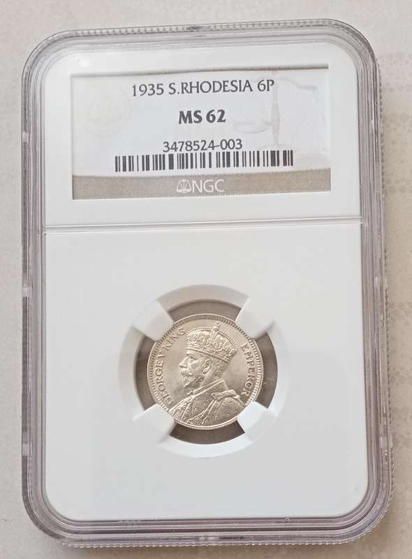 1935 Southern Rhodesia silver sixpence NGC MS62 (CV- $175)