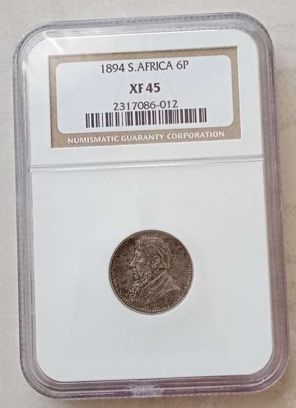 1894 Kruger silver sixpence NGC XF45