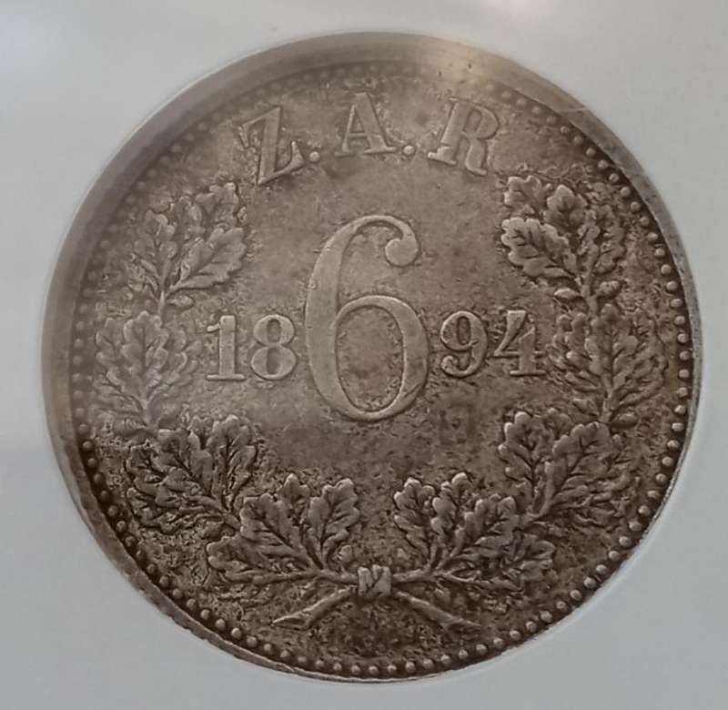 1894 Kruger silver sixpence NGC XF45