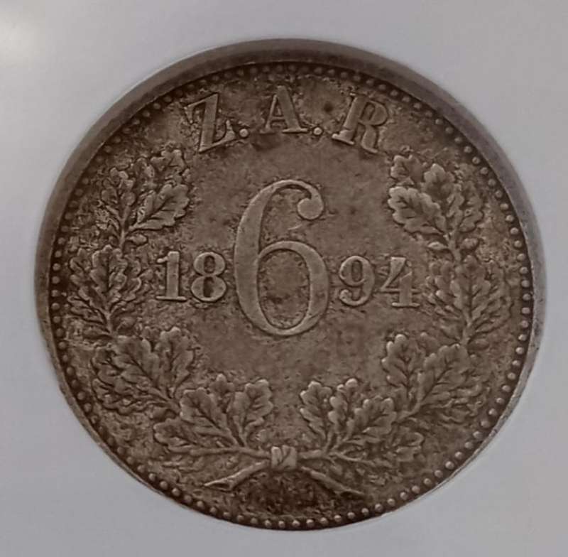 1894 Kruger silver sixpence NGC XF45