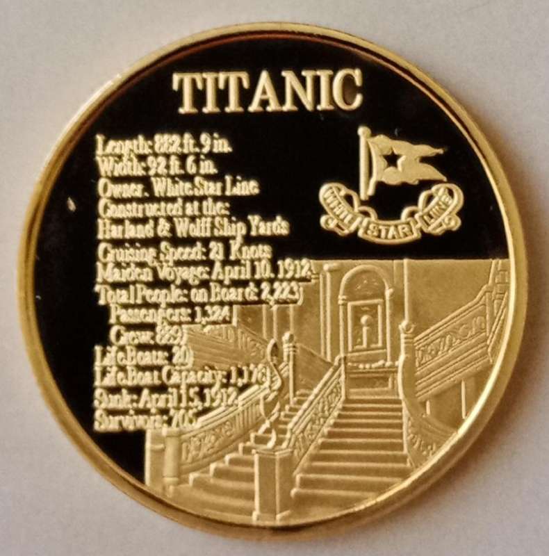 Titanic White Star Line commemorative novelty coin - Golden colour (40mm)
