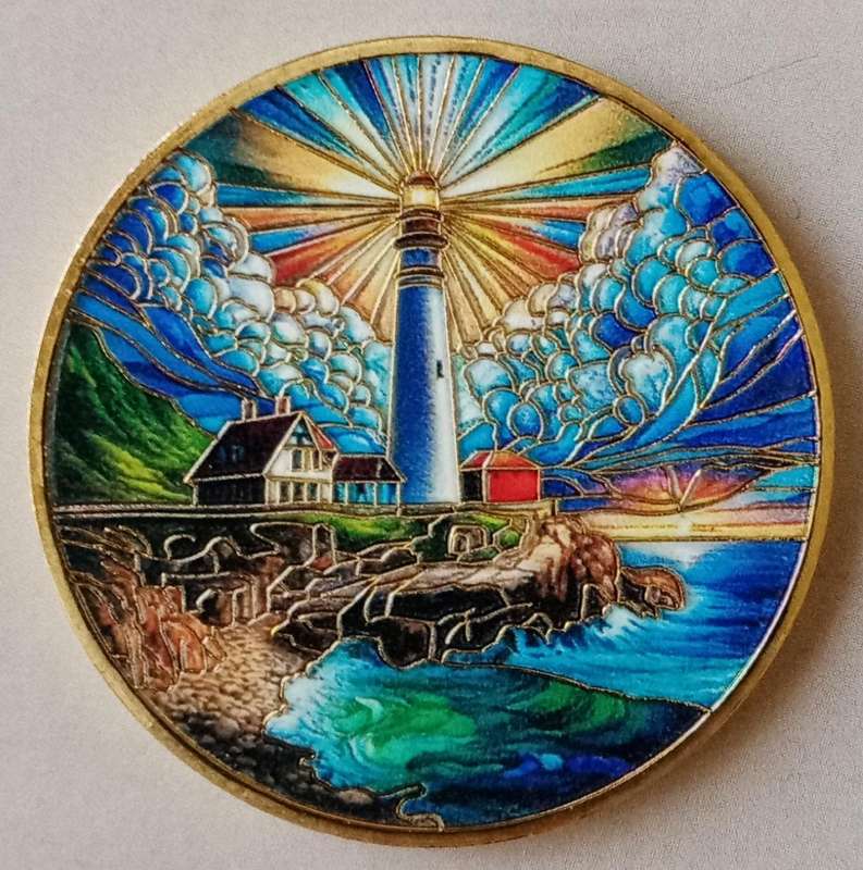 Ocean Lighthouse commemorative novelty coin with religious inscription - (40mm)