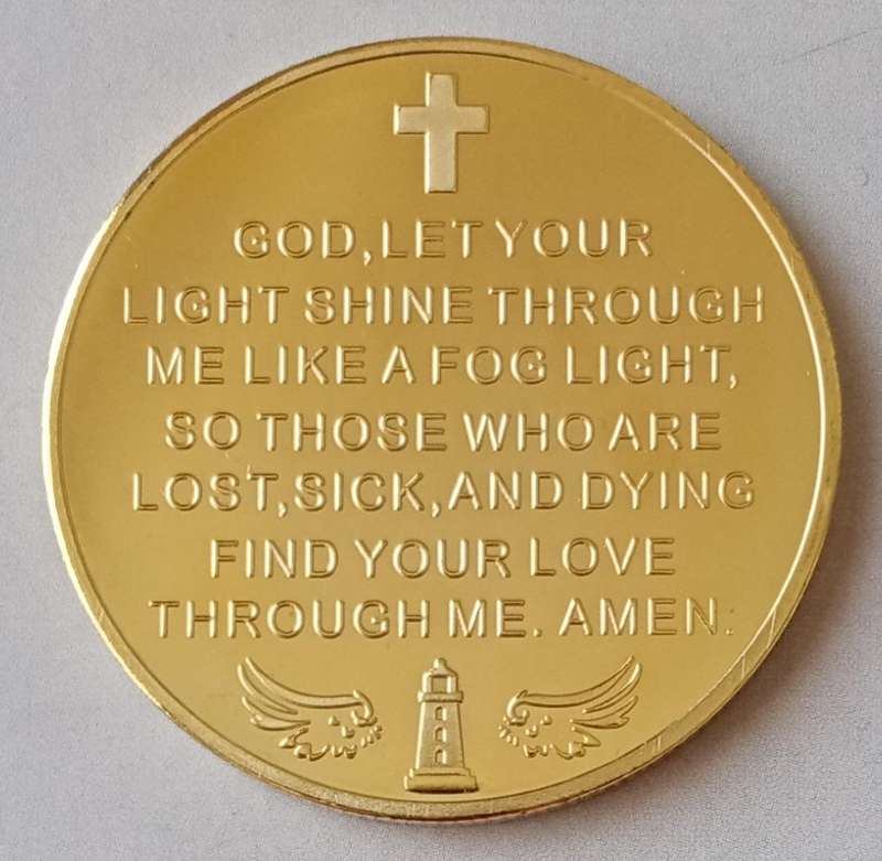 Ocean Lighthouse commemorative novelty coin with religious inscription - (40mm)