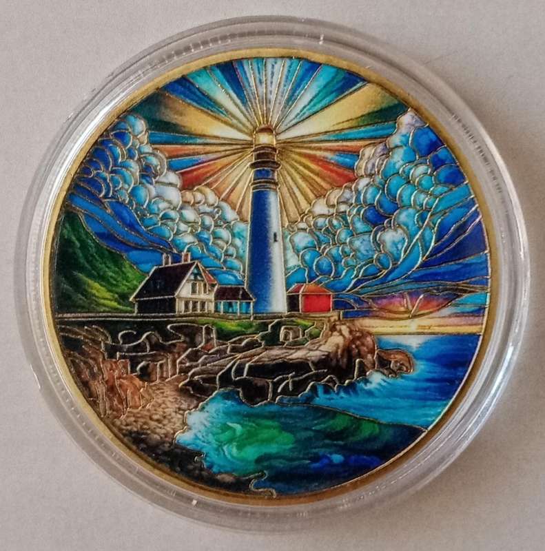 Ocean Lighthouse commemorative novelty coin with religious inscription - (40mm)