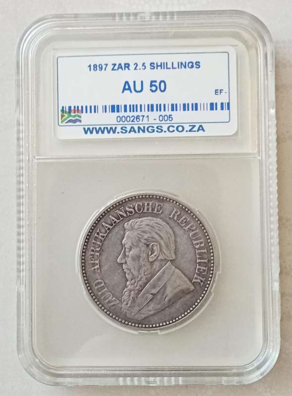 1897 ZAR Kruger silver 2 1/2 Shillings SANGS AU50