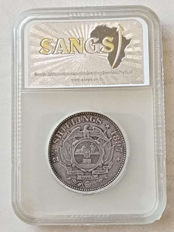 1897 ZAR Kruger silver 2 1/2 Shillings SANGS AU50