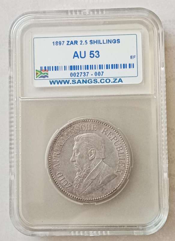 1897 ZAR Kruger silver 2 1/2 Shillings SANGS AU53