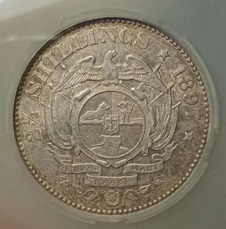 1897 ZAR Kruger silver 2 1/2 Shillings SANGS AU53