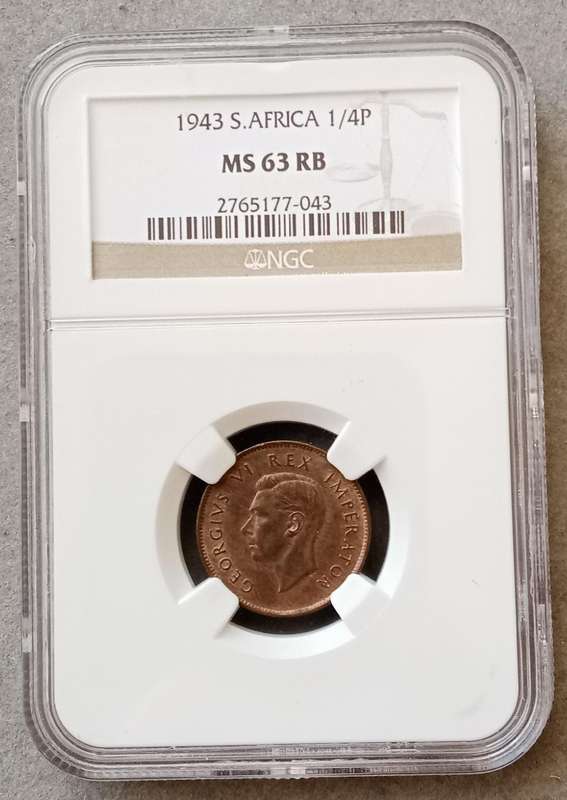Nice 1944 Union 1/4 penny NGC MS63 RB