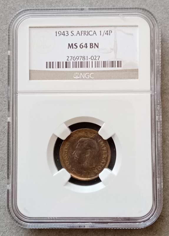 1943 Union 1/4 penny NGC MS64 BN (Pop 2)