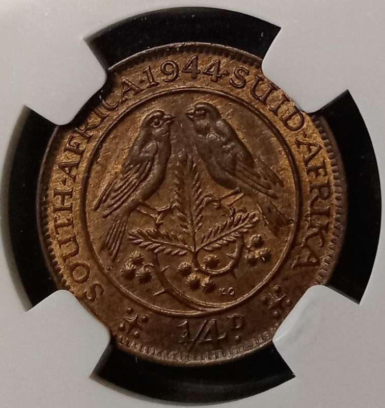 Nice 1944 Union 1/4 penny NGC MS63 RB