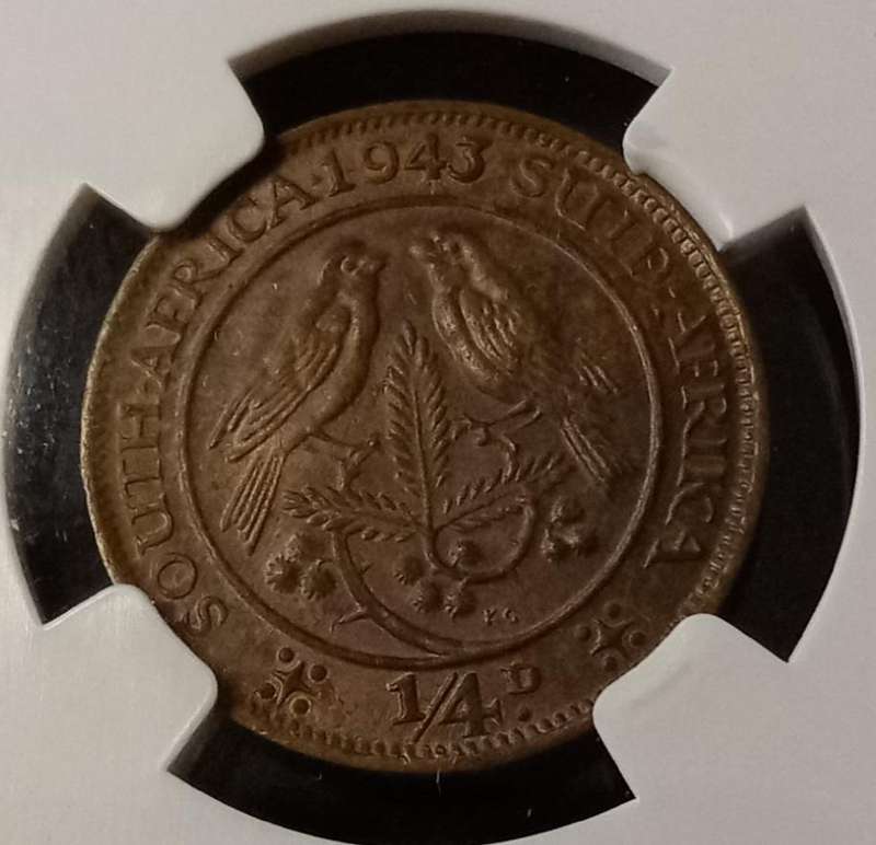 1943 Union 1/4 penny NGC MS64 BN (Pop 2)