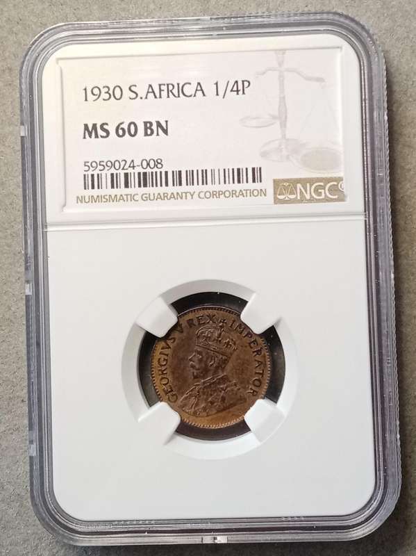 Rare 1930 Union 1/4 penny NGC MS60 BN (mintage: 6560)