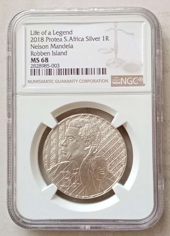 2018 Mandela unc silver R1 NGC MS68 (Robben Island) mintage: 265