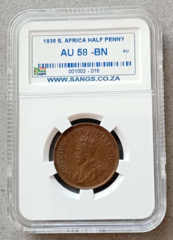 1936 Union 1/2 penny SANGS AU58 BN (Almost mint state)