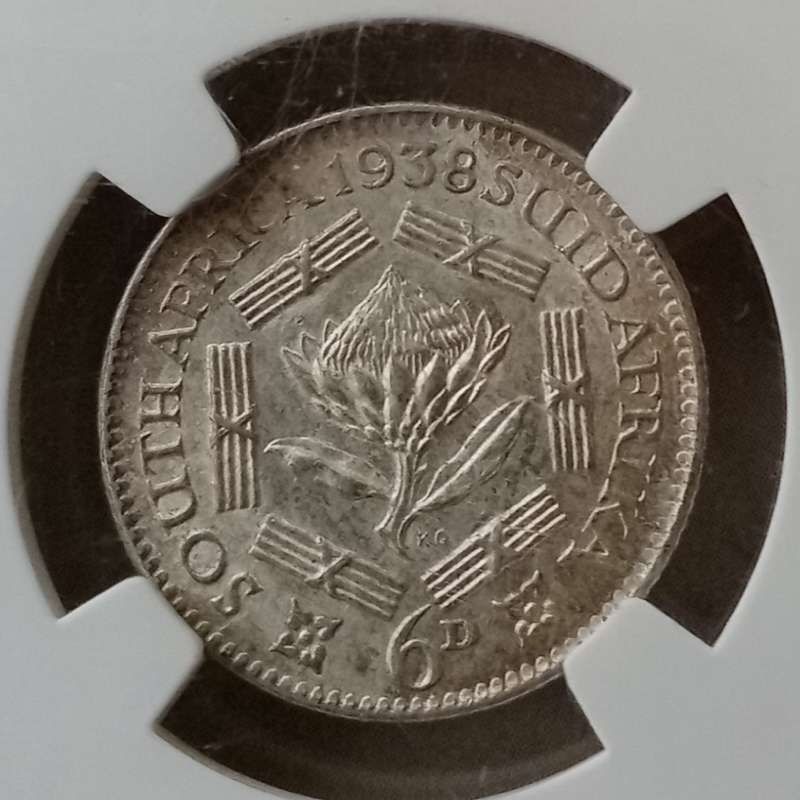 High grade 1938 union silver sixpence NGC AU58