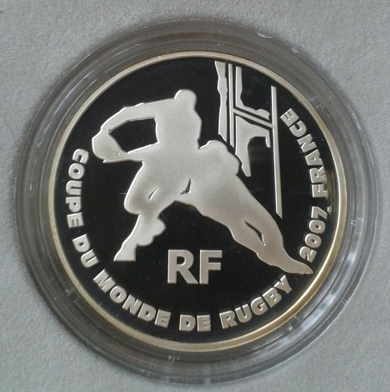 Scarcer 2007 France proof silver 1 1/2 Euro in box with certificate (Rugby World Cup) .