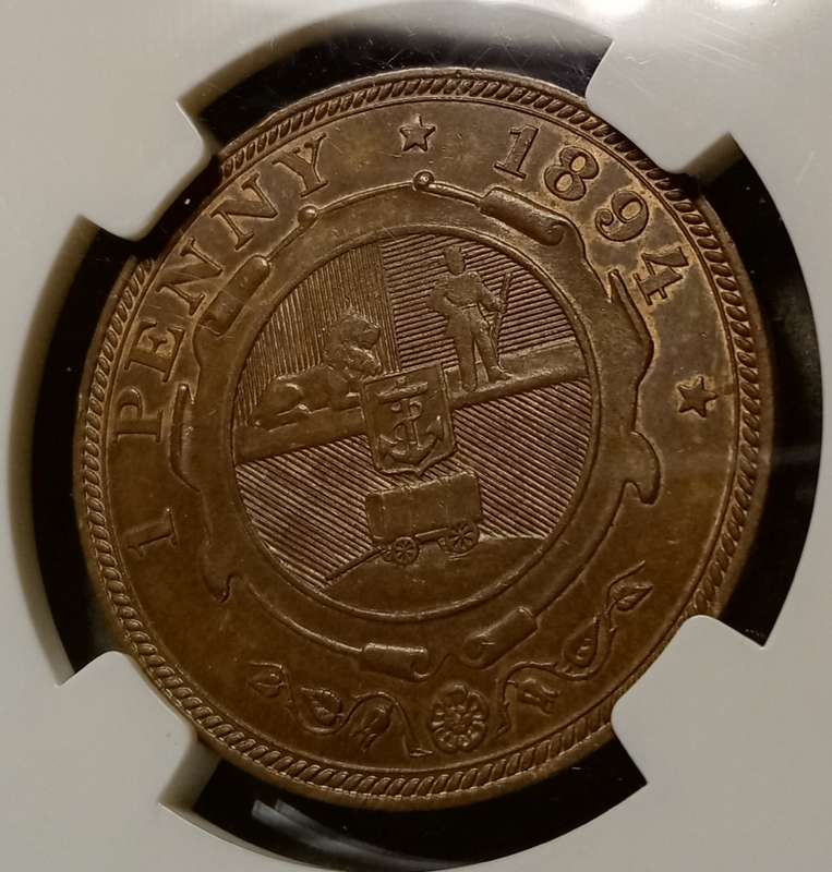 High grade 1894 ZAR Kruger penny NGC AU58 BN