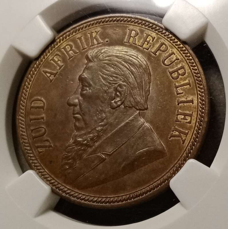 High grade 1894 ZAR Kruger penny NGC AU58 BN