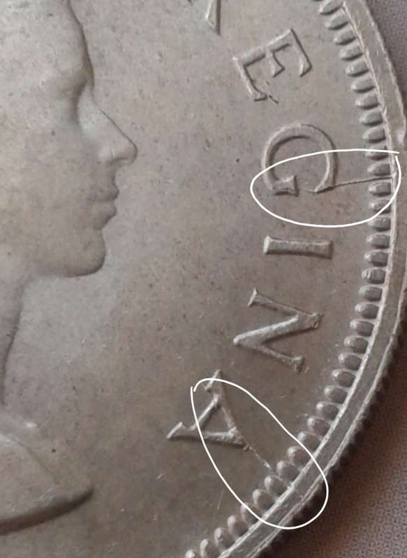 Scarce 1959 union uncirculated silver 2 1/2 Shillings with obverse die cracks