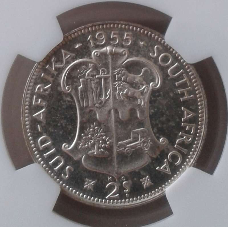 1955 Union proof silver 2 Shillings NGC PF62