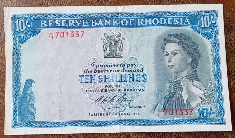 Scarcer 1966 Rhodesia 10 Shillings