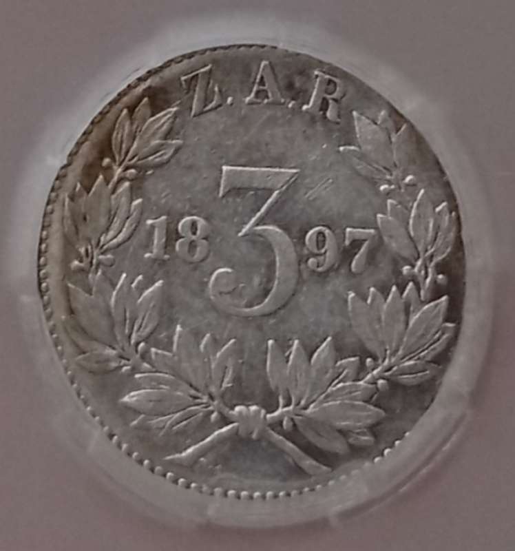 1897 ZAR Kruger silver tickey SANGS AU53