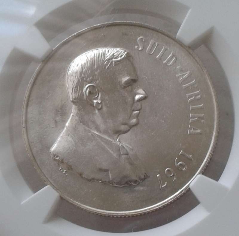 1967 Afrikaans silver R1 NGC MS62