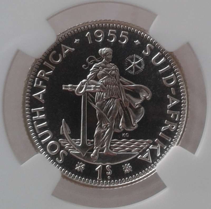 High grade 1955 union proof silver shilling NGC PF67 (Only 2 higher)