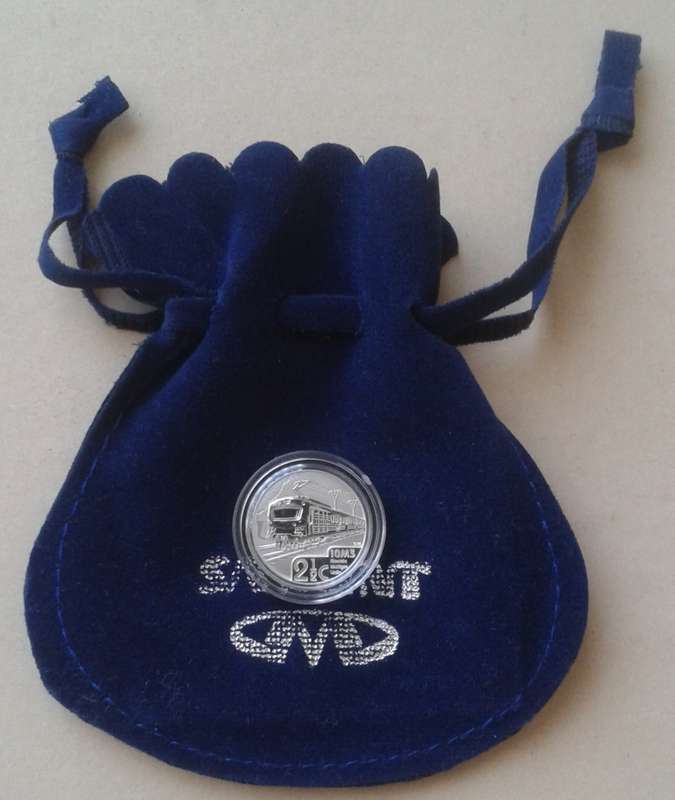 Scarcer 2014 (Trains of S.A - Class 10M3) JHB Flypress proof silver 2 1/2c in bag
