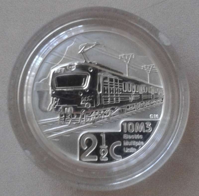 Scarcer 2014 (Trains of S.A - Class 10M3) JHB Flypress proof silver 2 1/2c in bag