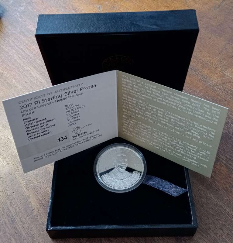 2017 Mandela proof silver R1 in box incl.certificate - Freedom Charter