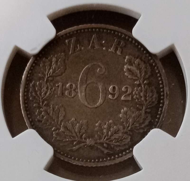 Scarcer 1892 ZAR Kruger silver sixpence NGC XF45 (low mintage)
