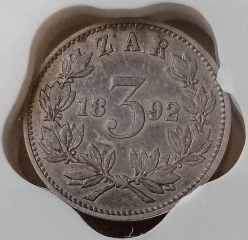 Scarcer 1892 ZAR Kruger silver tickey SANGS XF40 (low mintage)