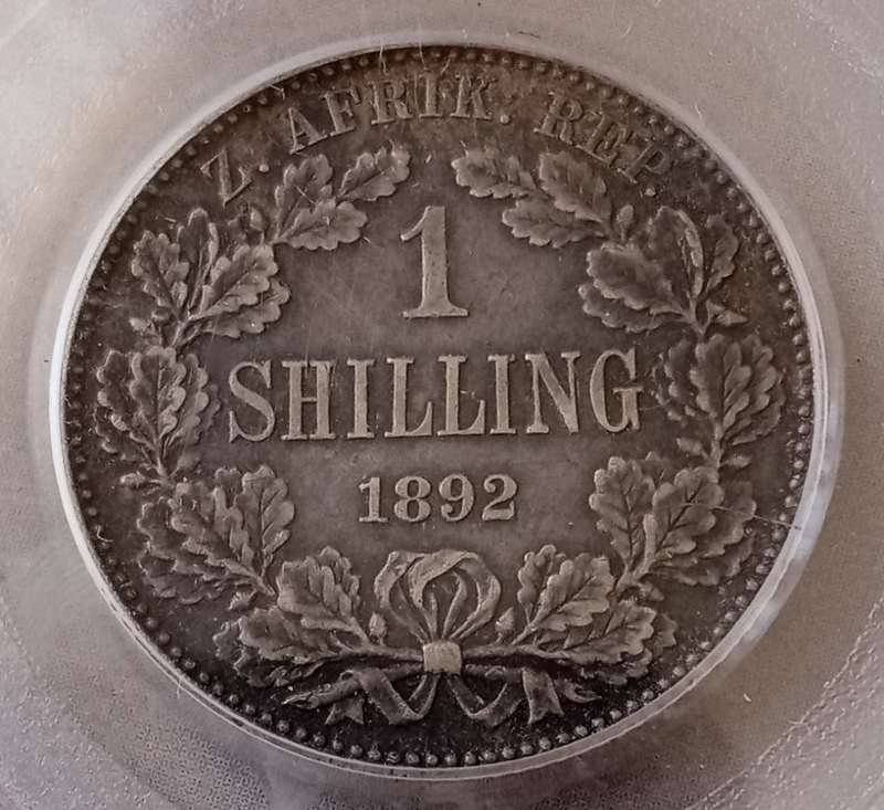 Nice 1892 ZAR Kruger silver shilling PCGS XF45