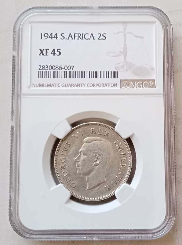 Nice 1944 union silver 2 Shillings NGC XF45